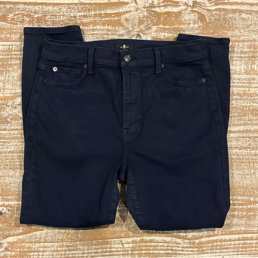 7 For All ManKind Womens Blue Metallic Super Skinny Fit Jeans